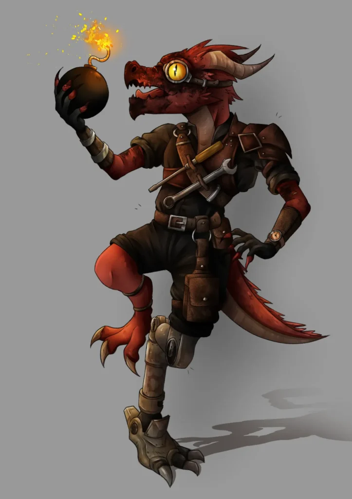 DnD Kobold Artificer holding a bomb